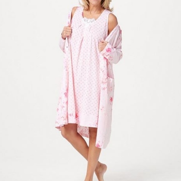 Midnight by Carole Hochman Other - Modern Floral Cotton Jersey Robe & Chemise Set 035